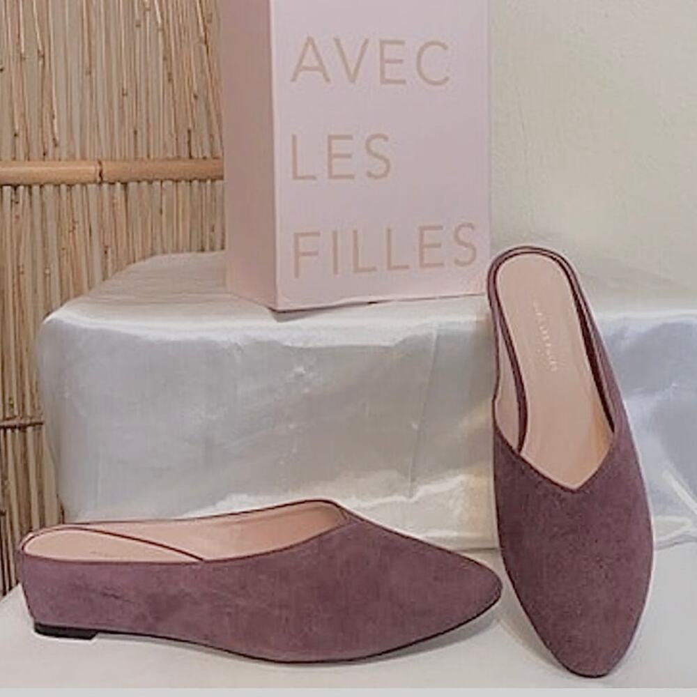 EUC Avec Les Filles Bella Suede Demi Low Wedge Mules Dusty Rose Women’s Size 8